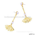 Wholesale Fashion Gold Jewellery Leaf Shape Pearl Dangle Earrings